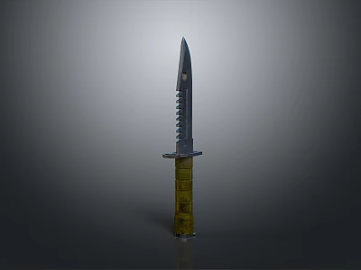 Tactical Military Style Weapon Knife with Serrated Blade and Yellow Handle Grip 3d model