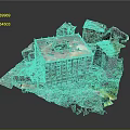 Damaged Building Structure With Collapsed Facade Debris And Surrounding Green Vegetation Terrain 3d model