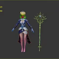 Blonde Female Sorceress Character With Crown In Elegant Purple White Outfit And Intricate Gemmed Staff