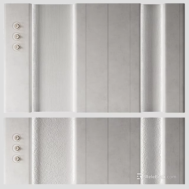 Modern Elegant White Background Wall With Metal Panels And Decorative Buttons 3d model 