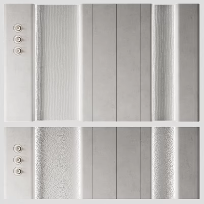 Modern Elegant White Background Wall With Metal Panels And Decorative Buttons 3d model