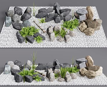 Modern Stone Landscape Stone Block Landscaping Rock Fern 3d model