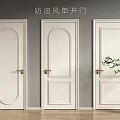 Cream Style White Hinged Doors with Simple Panel Design and Golden Handles 3d model