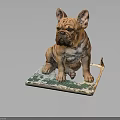 Brown French Bulldog Sitting On Platform With Green And White Patterns