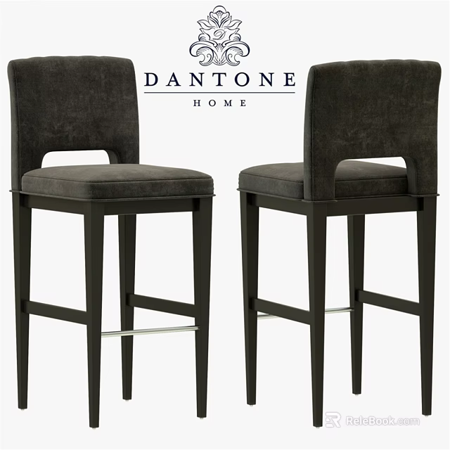 DANTONE HOME Modern Bar Stool With Dark Gray Upholstered Seat And Metal Frame 3d model 