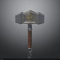 Fantasy War Hammer With Silver Head Golden Ornament And Red Textured Handle
