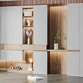 Modern Minimalist Decorative Cabinet With Wooden And White Finish Open Shelves And Built In Lighting