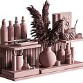 Minimalist Decorative Ornament Set With Vase Dried Pampas Grass Bottles On Display Shelf