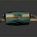 Green Canvas Crossbody Bag With Brown Accents Orange Crest And Plaid Design