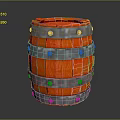 Red Wooden Barrel With Silver Metal Hoops And Sturdy Construction Details