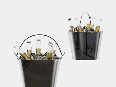 Stainless Steel Ice Buckets Filled With Beer Bottles And Ice Cubes For Party Use 3d model