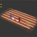 Game and Movie Characters in 3D Scene Running on Red Track with White Lines