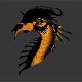 Mythical Black Yellow Dragon Creature With Green Eyes And Spiked Body Design