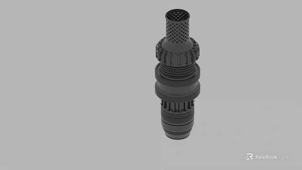 Black Cylindrical Mechanical Part With Perforated Top And Geared Structure 3d model 