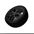 Car Tire With Silver Multi Spoke Wheel Rim Red Brake Caliper And Tread Pattern 3d model