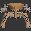 Orange Mechanical Multi Legged Game Movie Character With Metallic Joints And Claws