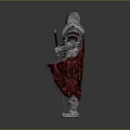 Shiny Metallic Sword Held By Medieval Knight Wearing Armor With Red Cape
