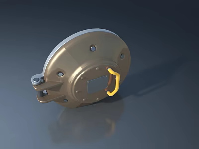 Golden Metal Swing Door Component With Circular Plate And Yellow Handle 3d model