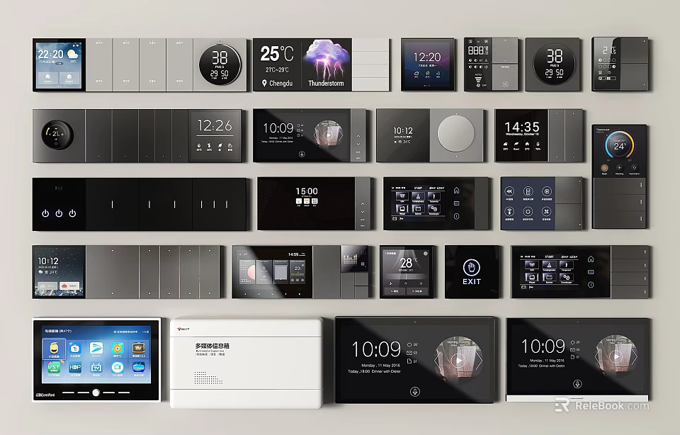 Smart Switch Panels With Various Designs Digital Displays Time And Temperature Indicators 3d model 