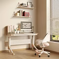 Cozy Home Office Interior With Desk Computer Monitor Bookshelves And Chair