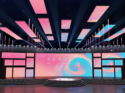 Future Themed Stage Design With Large Screen Pink Blue Lighting And Backdrop 3d model