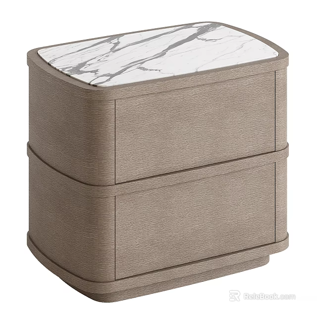 Modern Light Brown Nightstand With Two Drawers And Marble Top 3d model