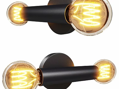 Modern Black Wall Lamp With Double Transparent Glass Spiral Filament Warm Light 3d model