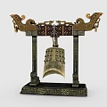Ancient Chinese Bronze Chime Bell With Dragon Shaped Decorations Ornate Base And Intricate Carved Patterns