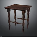 Vintage Wooden Square Table With Intricate Carved Legs And Textured Surface