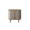 Elegant Bedside Table With Leather Surface Gold Metal Frame And Round Top 3d model