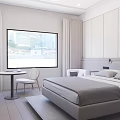 Modern Hotel Room Interior With Comfortable Bed Large Window And Wooden Flooring