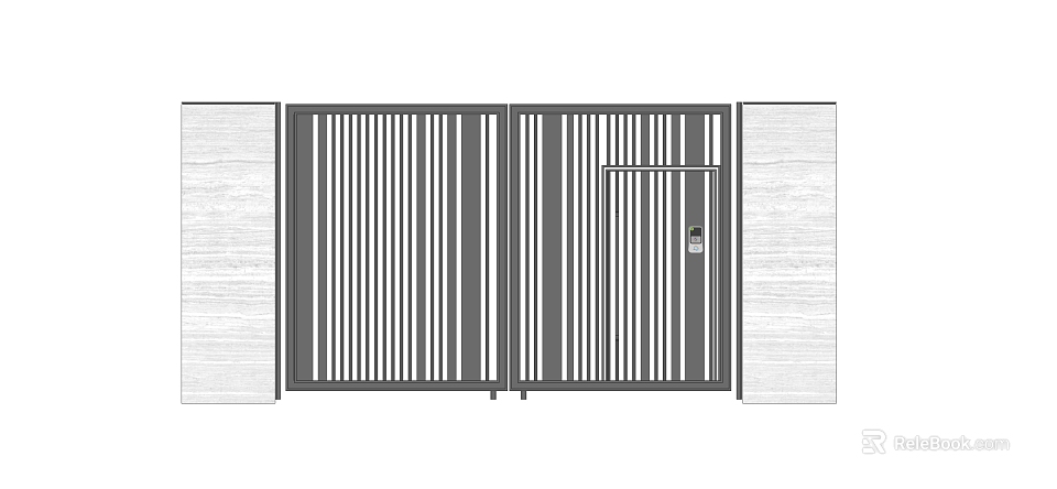 Modern Entrance Gate Design With Double Panel Vertical Slats And Metal Side Panels 3d model 