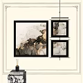 Elegant Abstract Paintings With Black Frames And Marble Texture For Modern Wall Decor