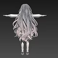 Woman With Long Pink Purple Gradient Hair In White Dress Arms Outstretched Black Background