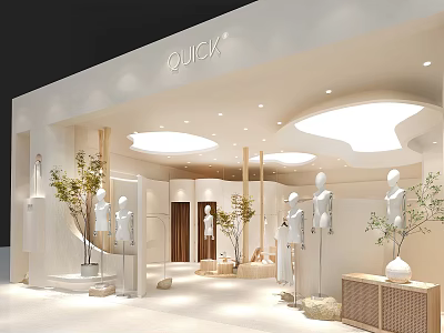 QUICK Modern Clothing Store Interior With White Mannequins Plants And Minimalist Design 3d model