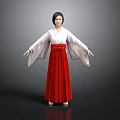 Woman Wearing Traditional Kimono With White Top Red Skirt And Red Obi