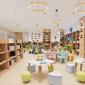 Bookstore Interior Design With Artistic Bookshelves And Decor 3d model