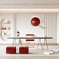 Modern Study Room Interior With Minimalist Decor And Red Details 3d model