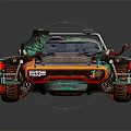 Vibrant Modified Car With Custom Design Large Tires And Decorative Patterns