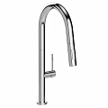 Modern Kitchen Faucet With Sleek Stainless Steel Curved Spout And Single Handle