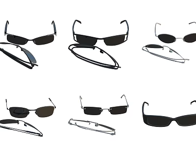 Assorted Sunglasses Collection Featuring Various Frame Styles And Black Lenses 3d model