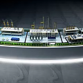 Industrial Refinery Miniature Model With Neat Layout Buildings Towers Pipelines Vehicles And Glowing Light Strip