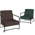 Modern Brown And Green Armchairs With Soft Upholstery And Metal Frames For Living Space