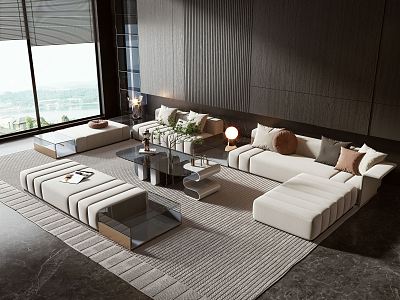 Modern Minotti Sofa Coffee Table Combination 3d model