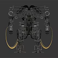 Futuristic Mechanical Robot Game Movie Character Armed With Weapon Complex Structure And Yellow Cables