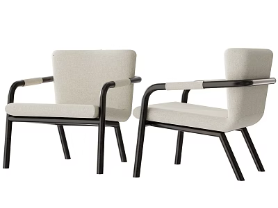 Stylish Modern Beige Upholstered Armchairs With Black Armrests And Wooden Legs 3d model