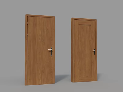 Two Solid Wood Swing Doors With Natural Finish And Metal Handles 3d model