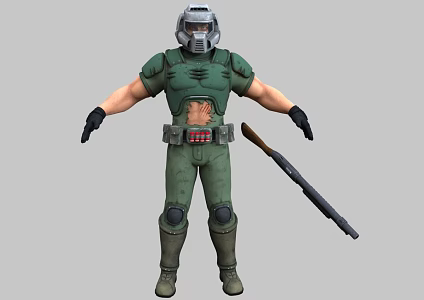 Doom Character Man Warrior Soldier Mercenary Game Character Male Contra Future Warrior Sci-Fi Character Time Soldier 3d model