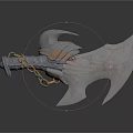 Decorative Battle Axe With Metallic Finish Golden Patterns Dragon Head Handle Chain And Sharp Blade