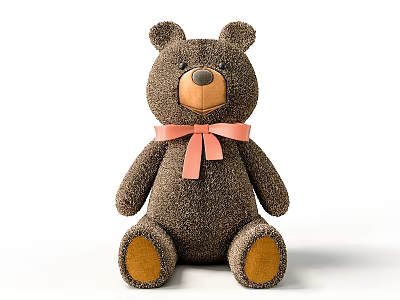 Plush Brown Teddy Bear Doll With Pink Bow And Brown Pads 3d model